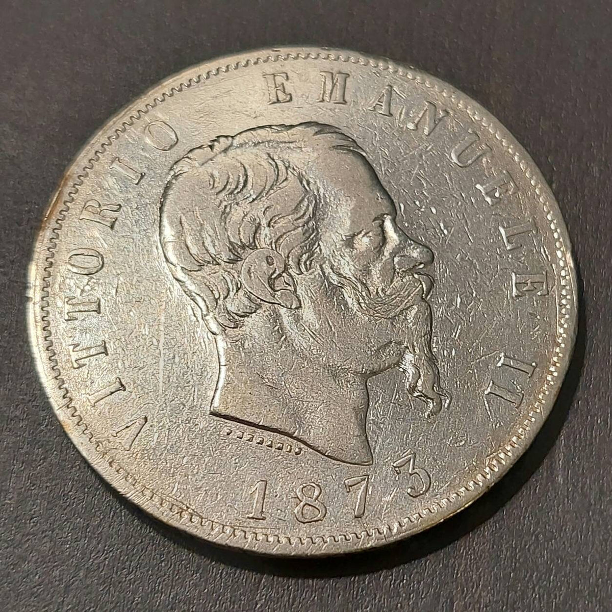 1873 Italian 5 lire silver crown coin
