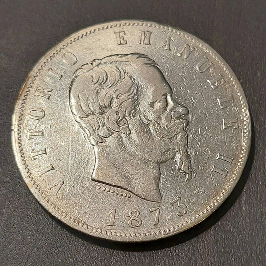 1873 Italian 5 lire silver crown coin
