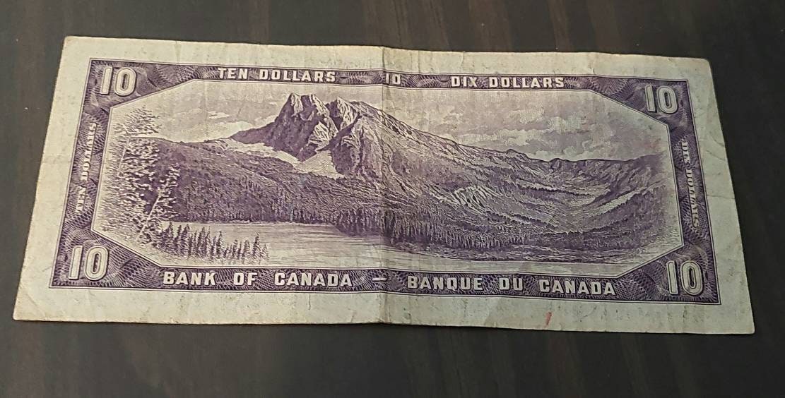 1954 Canada 10 dollar bill, queen Elizabeth foreign money