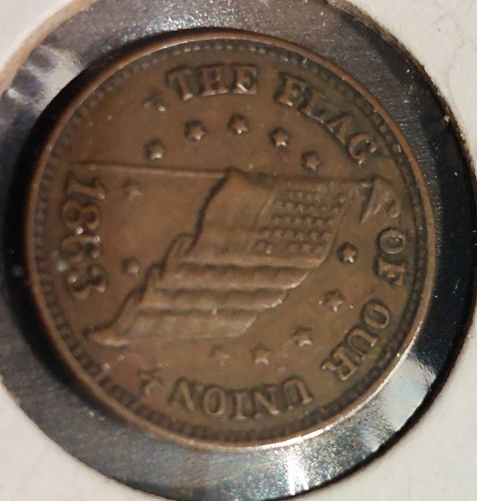 One random 1863 civil war token from large collection! Coin will be very/fine to extra fine, one cent token antique
