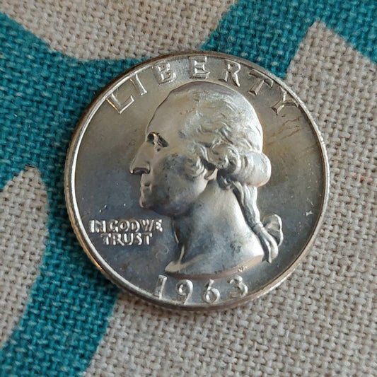 1963 Washington Silver Quarter,  beautiful uncirculated coin, 90 percent silver, coin collecting