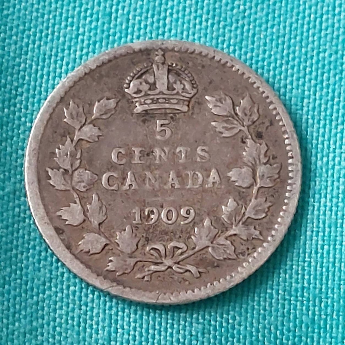 1909 Canadian Sterling silver, 5 cent king george coin