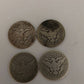 4 early 1900s barber silver quarters, 90 percent silver America coins, us antique money, gifts for him and hobby us coins
