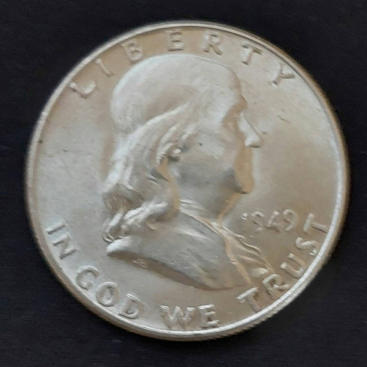 1949p franklin silver half dollar coin, better date AU/unc looks full bell lines 90 perfect silver