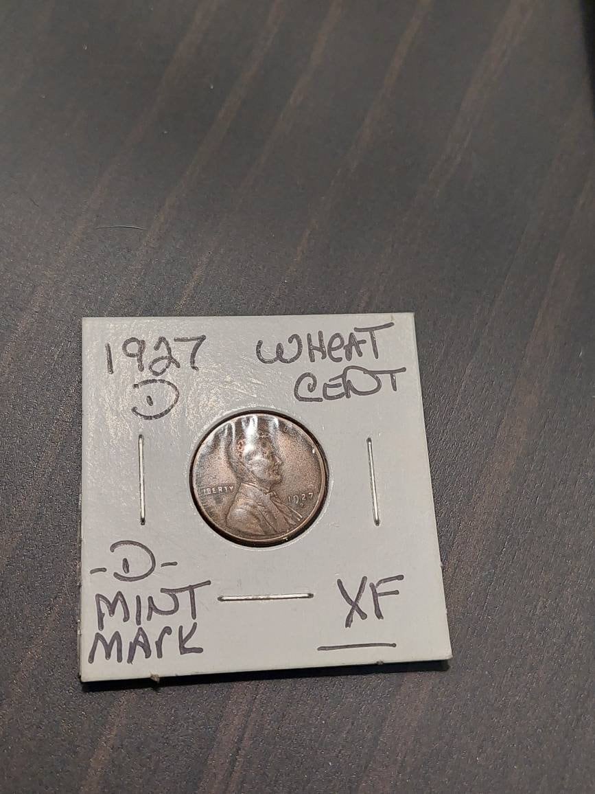 1927d wheat cent extra fine coin