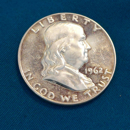 1962 proof franklin half dollar, 90 percent silver frosty coin vintage uncirculated proofs