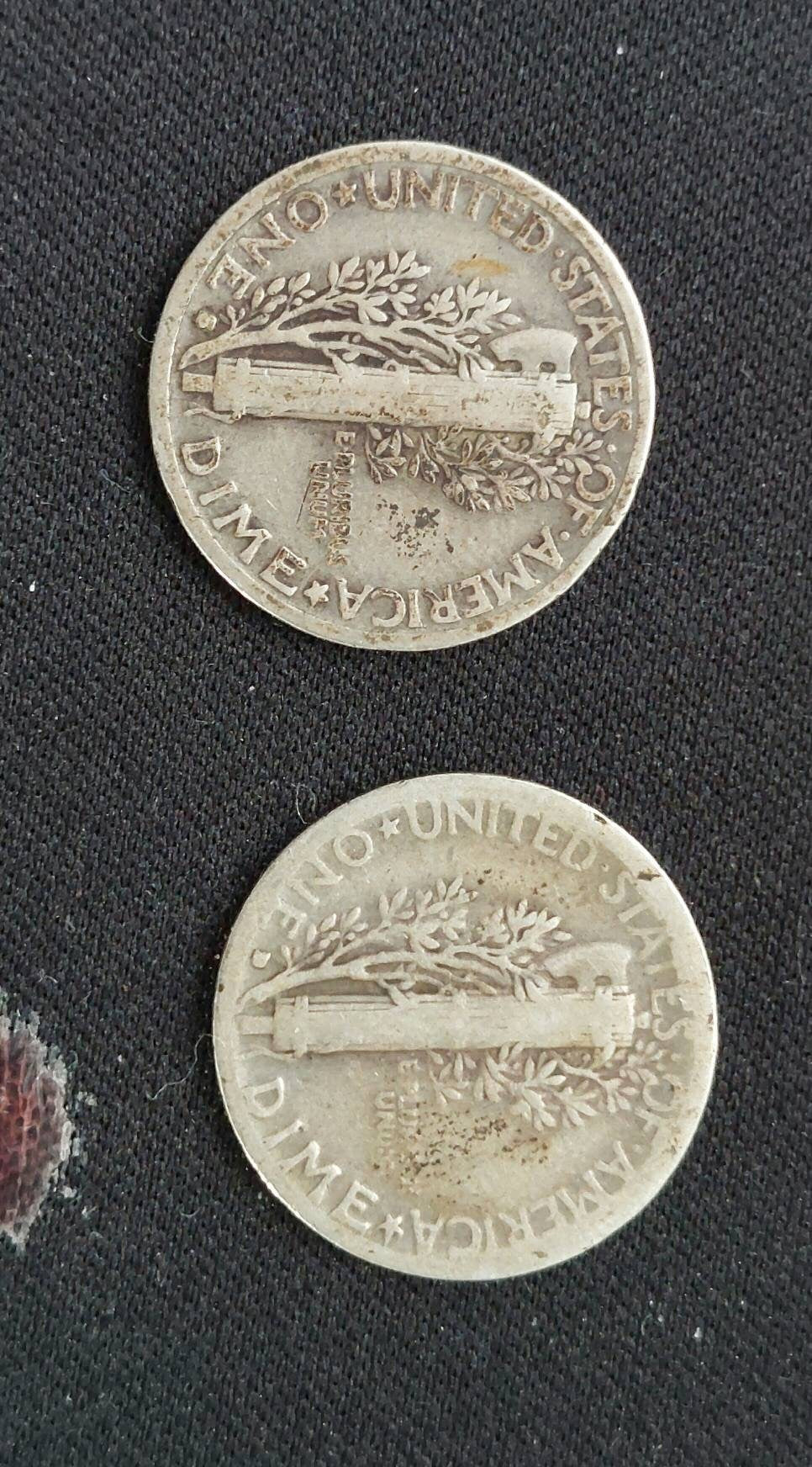 1931s and 1931d mercury dimes, semi key date coins fine to very fine rare low mintage 90 percent silver dimes