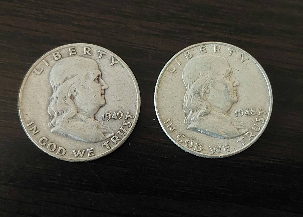1948d and 1949d franklin half dollars, invest in silver,  ships free