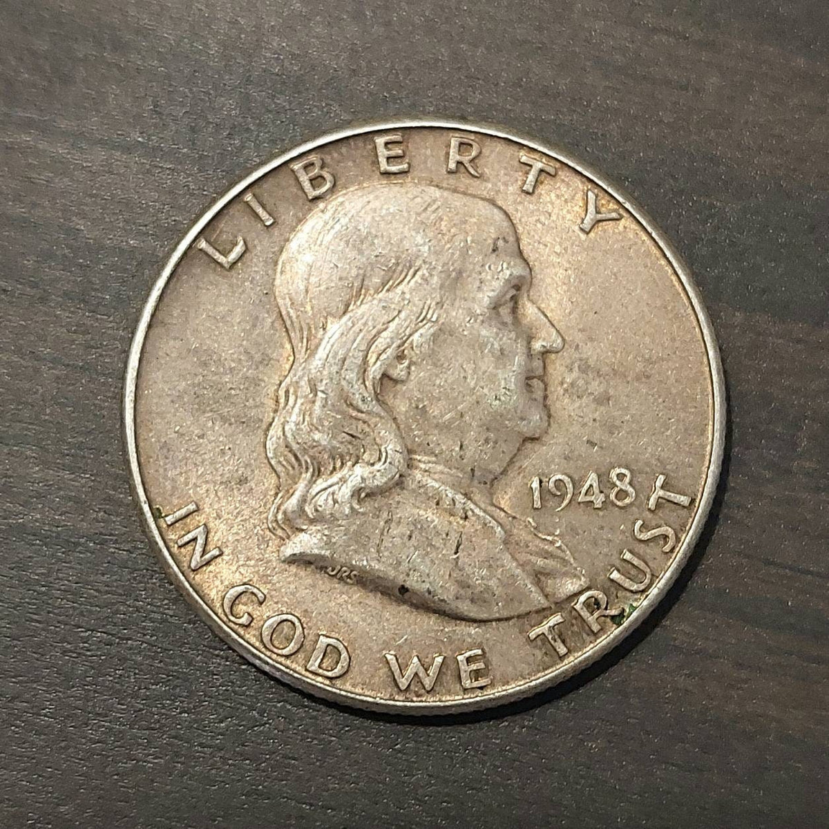 1948d silver Franklin half dollar, first year of issue denver mint, high grade