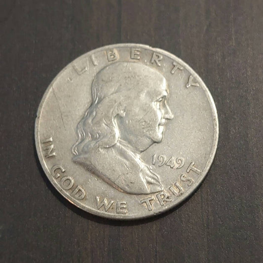 1949d early silver Franklin half dollar,  90 percent silver