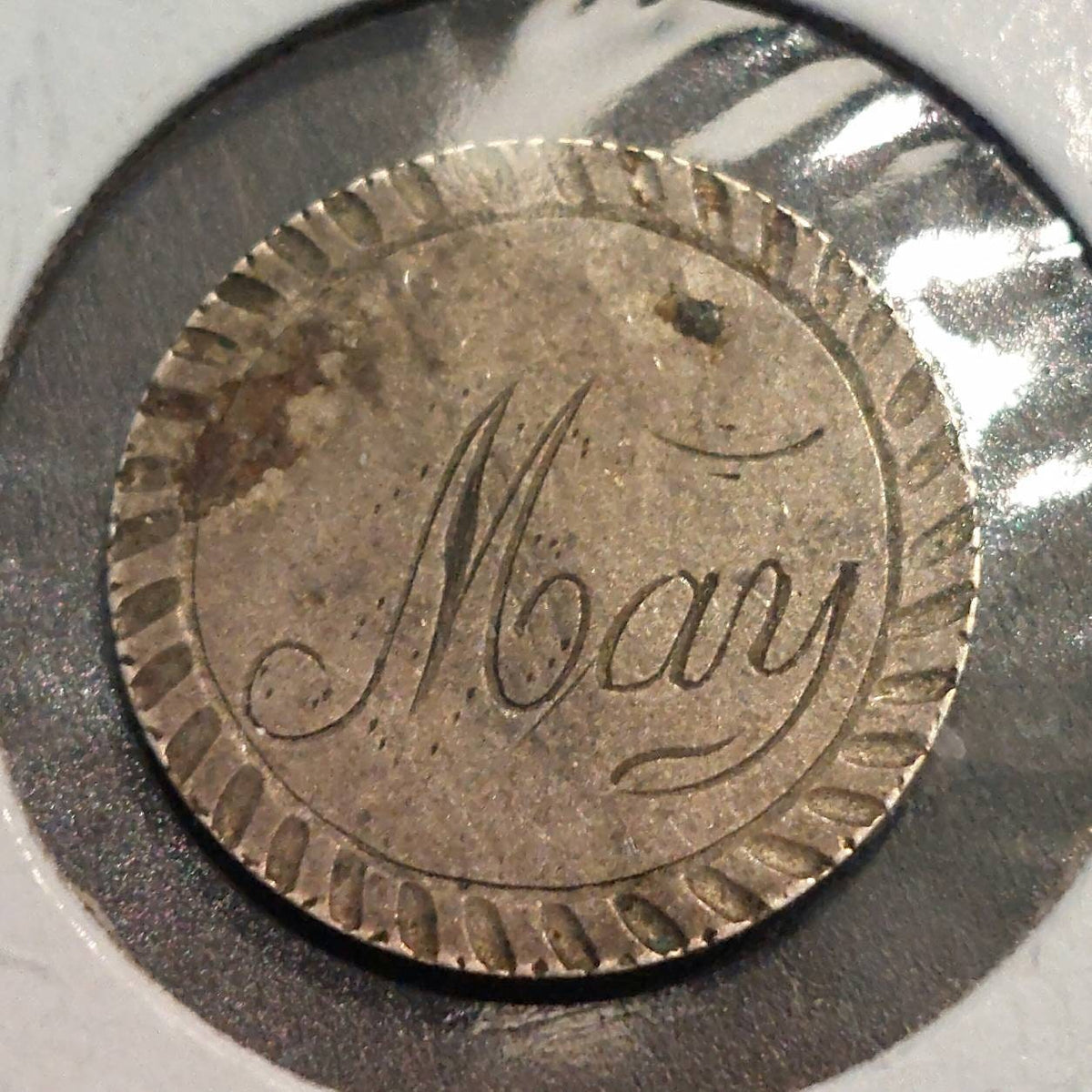 1883 high grade seated liberty dime, love token, for mary