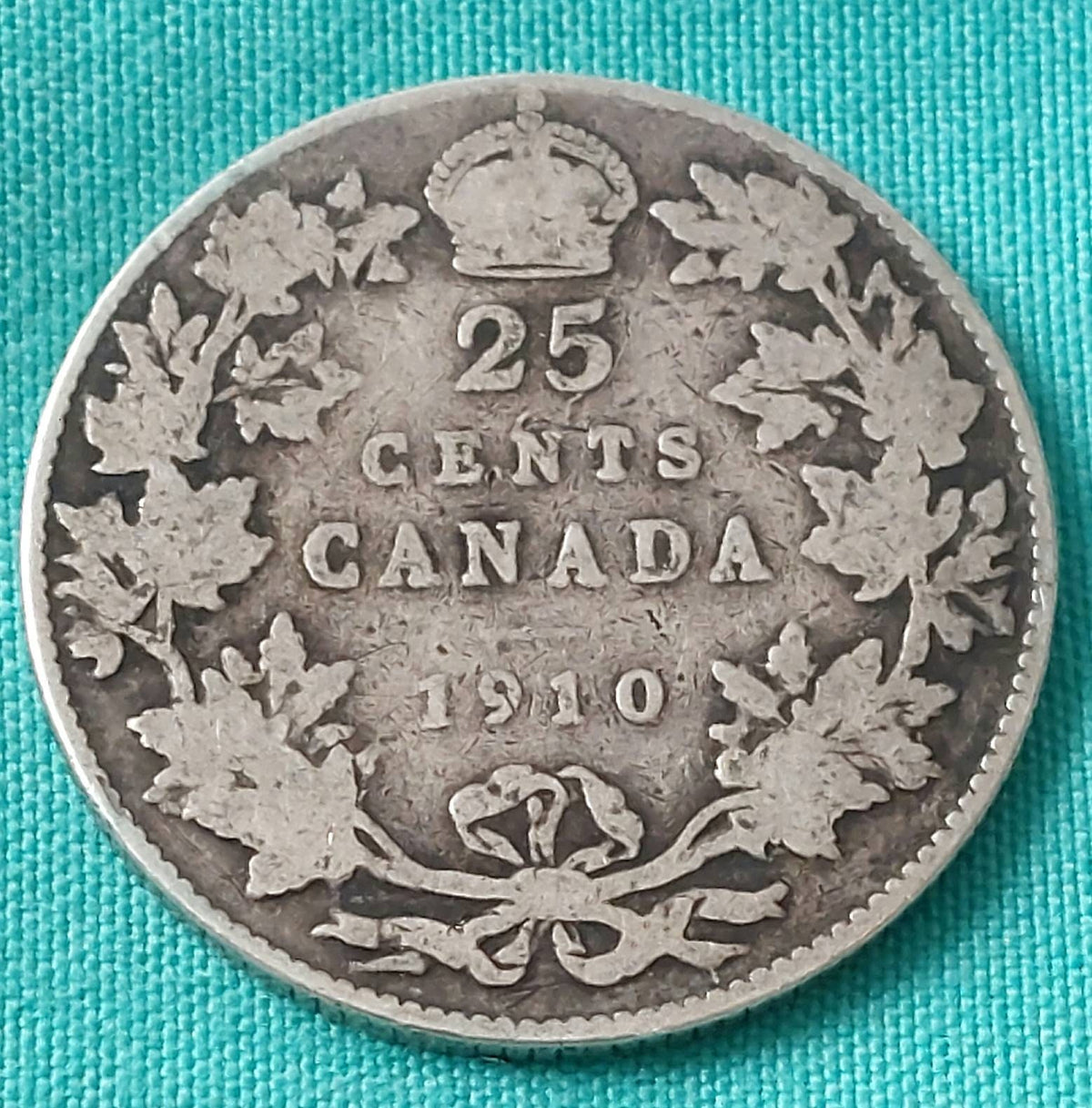 1910 sterling silver Canadian 25 cent coin king george