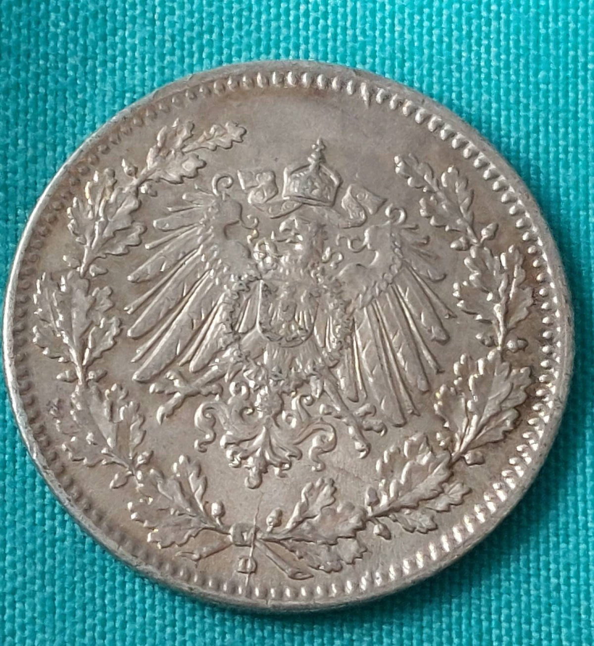 1918d silver German half mark, uncirculated world War one money a popular Deutschland coin