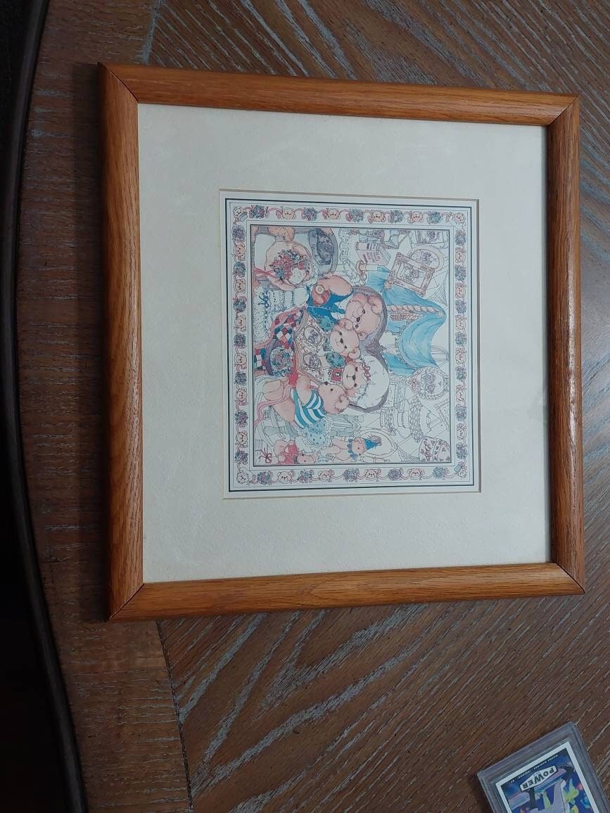 1982 Lucy Riggs, framed teddy bear painting,  Savanah Georgia, ships free
