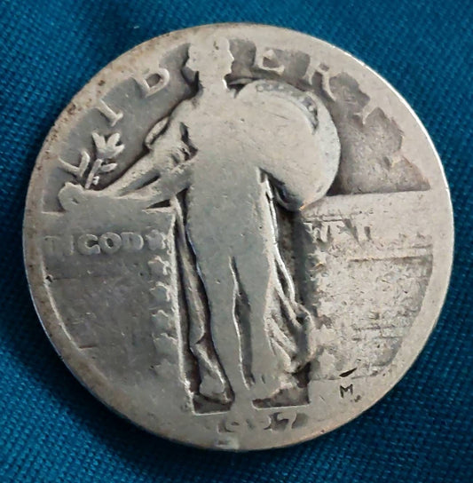 1927d standing liberty quarter. Rare Date circulated 90 percent silver