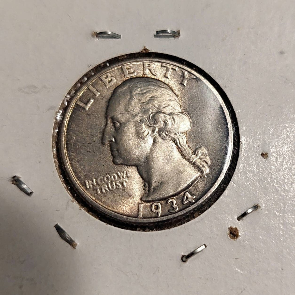 1934 silver quarter mint state toned ms63 or ms64 Washington head 25 cent piece, 90 percent silver rare this nice