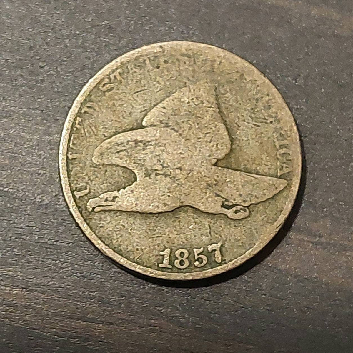 1857 flying eagle small cent, very collectible small penny from pre civil war america, us coin collecting, gifts for him