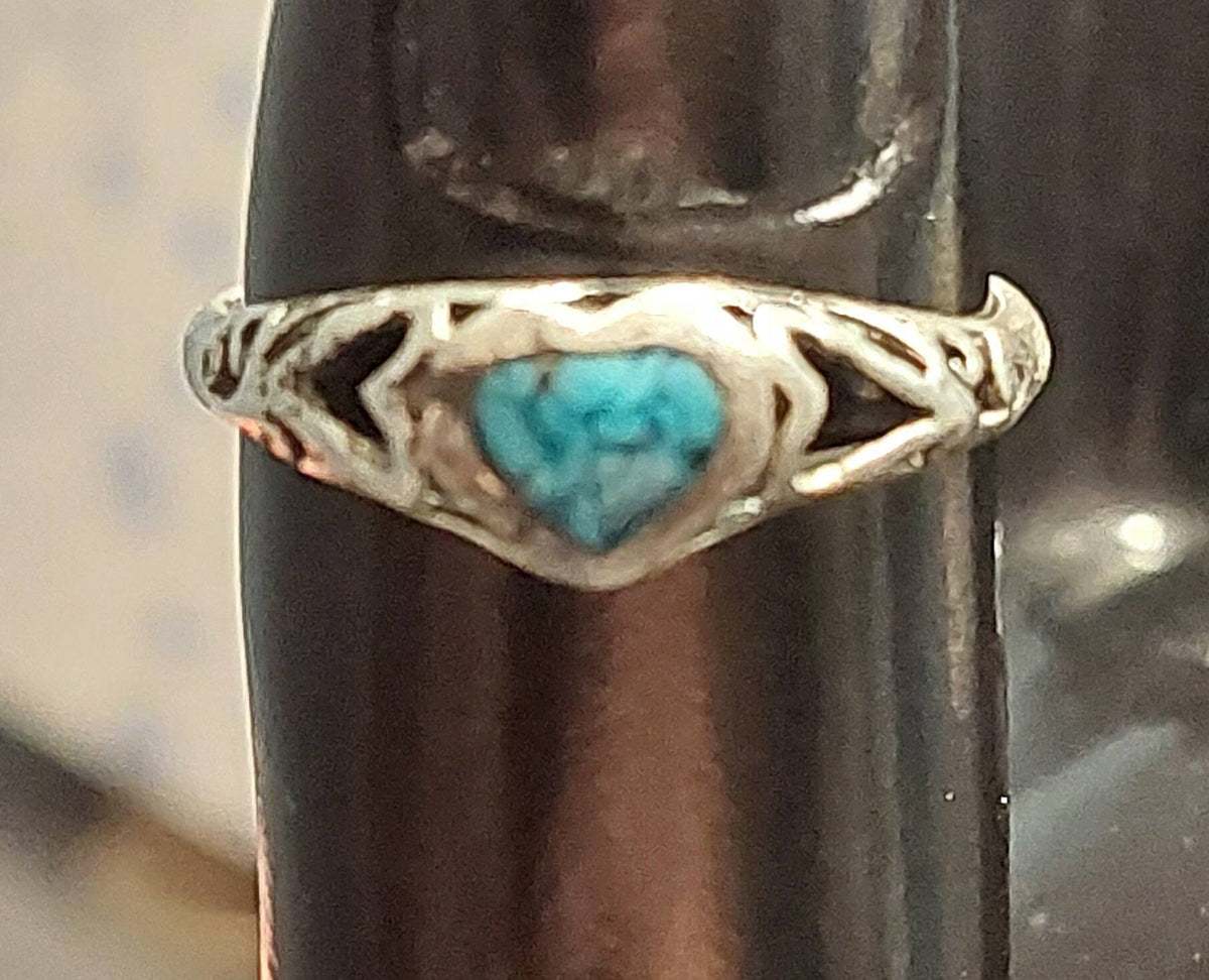 Size 7 petite heart sterling silver women's jewelry, stackable with small blue gem