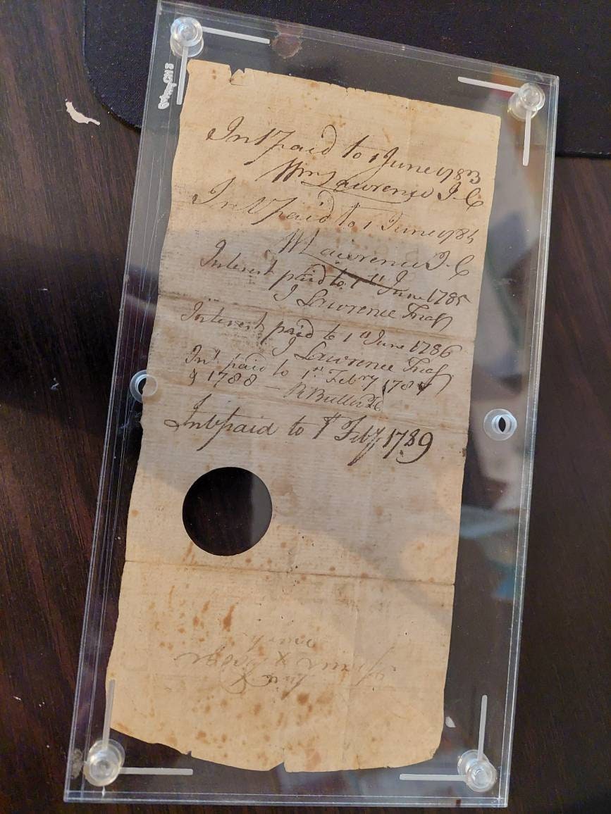 1780s revolutionary War payment bond, state of Connecticut 1782 certificate to isreal dodge, authentic in capital holder