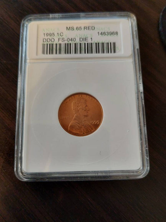 1995 Lincoln memorial cent, double die obverse ms65 red old anacs holder, severely undergraded, ships free