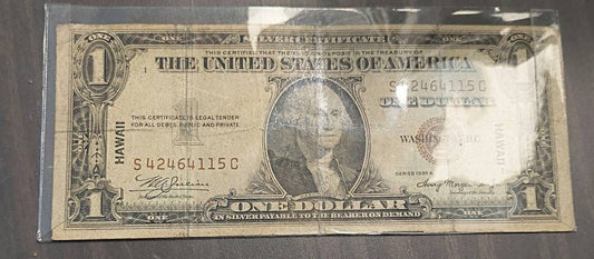 1935a Hawaii overprint silver certificate,  brown seal emergency ww2 issue, gifts for him, coin collecting