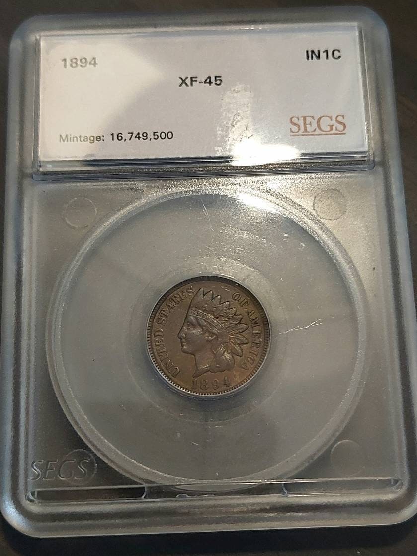 1894 indian head cent, low mintage date, graded xf45 by segs