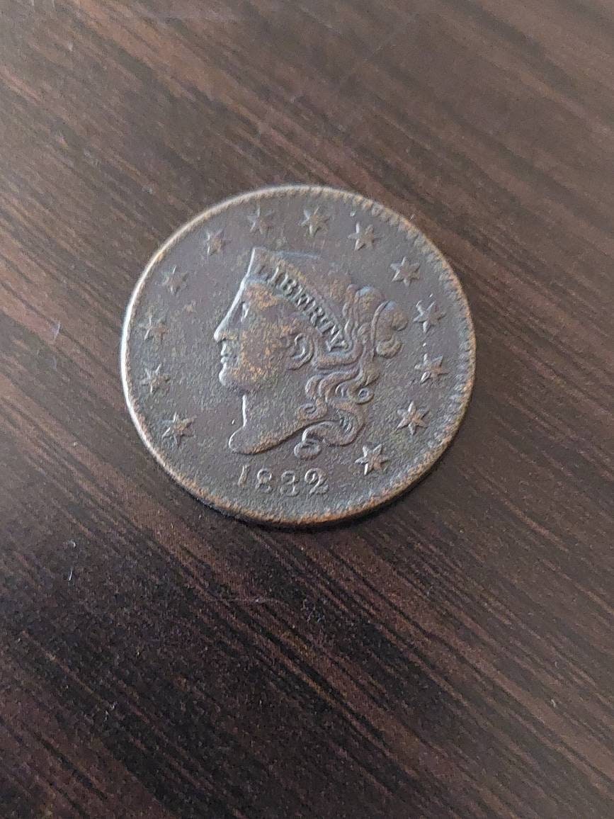 1832 rare American large cent coin, very fine plus details, us coin collecting