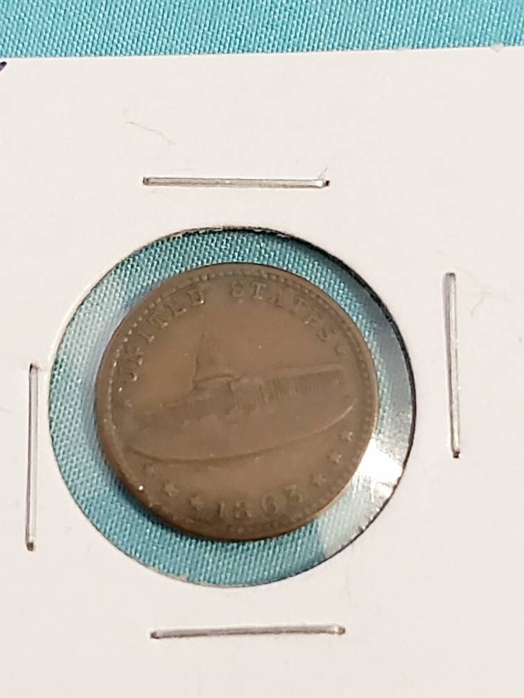 1863 civil war token better variety, circulating civil war currency cent army navy variety patriotic