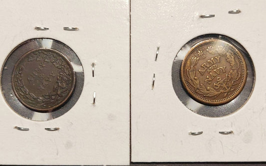 2 1863 civil war tokens, random coins from my collection. No cherry picking! At least vf/ex coins. Free shipping two coins from  civilwar