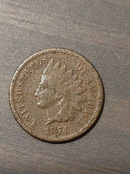 1874 indian head penny, very difficult to locate date