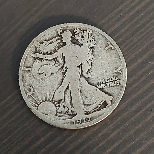 1917p walking liberty half dollar, original good coin 90 percent silver