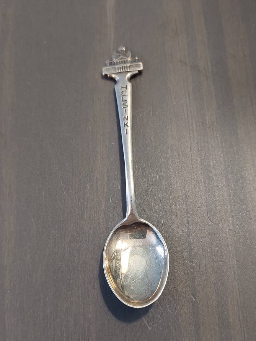 Vintage sterling silver spoon, commemorative of helinski Finland, Europe silver