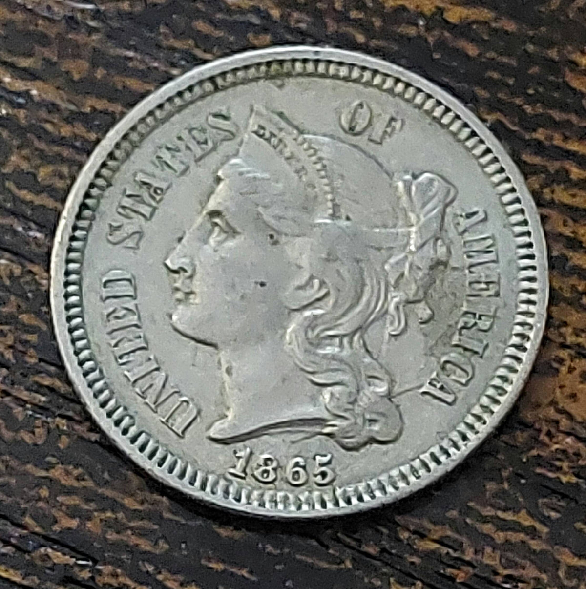 1865 American 3 cent nickel, very fine/extra fine civil war era coin collecting
