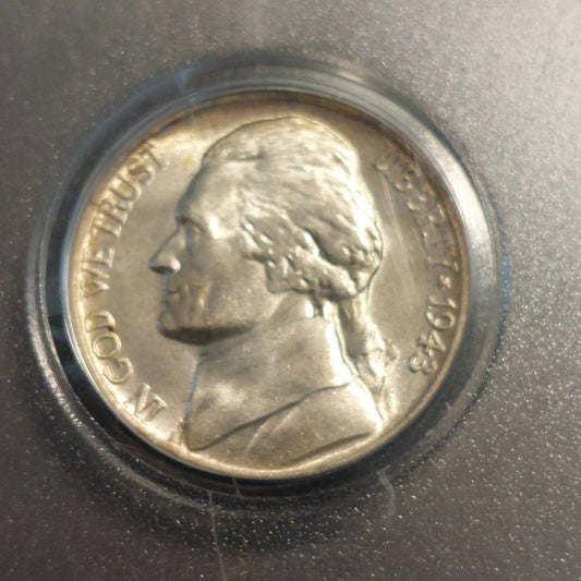 1943d silver War nickel, beautiful uncirculated Jefferson coin