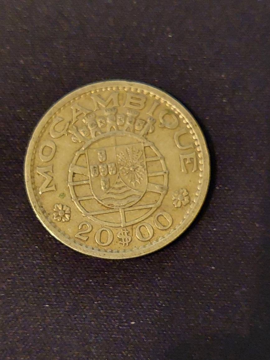 1955 republic of Portugal,  Mozambique African 20 escudo silver coin, antique coin collecting