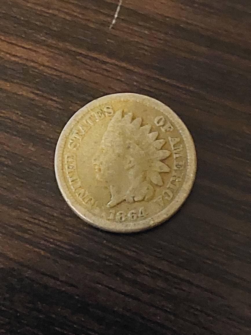 1864 copper nickel, Civil War date indian head penny, rare old us coins, gifts for him holiday 2022