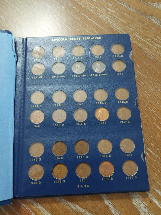 1941-1974 Lincoln cent collection,  in hard back old Whitman coin albulm has plastic sleeves. Only missing 1955s. A great collection