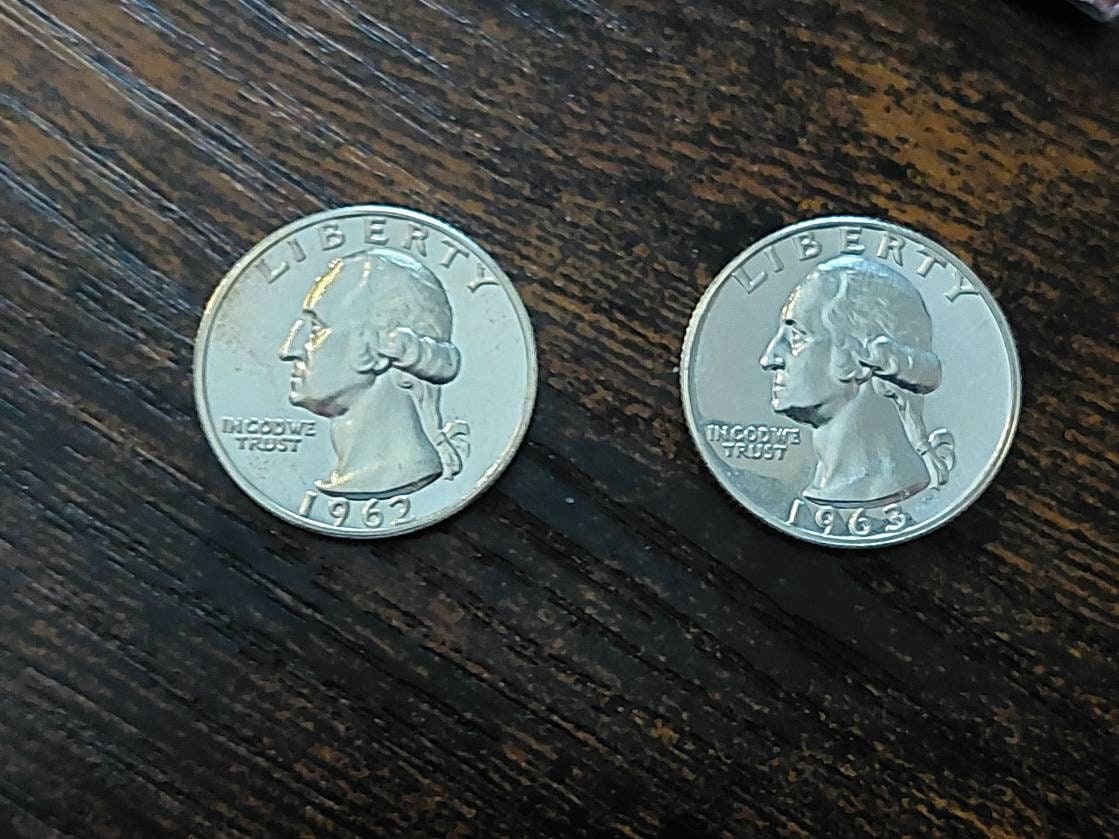 Two proof 1950s or 1960s gem proof silver Washington quarters from my collection, 90 percent silver and low mintage