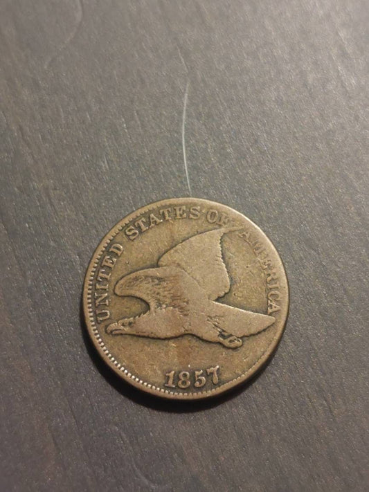 1857 flying eagle cent, us coin collecting, fine condition antique type coin post civil war small cent historic coin, free shipping