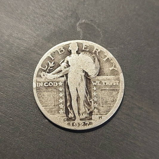 1927d standing liberty quarter, semi key date low mintage 90% silver
