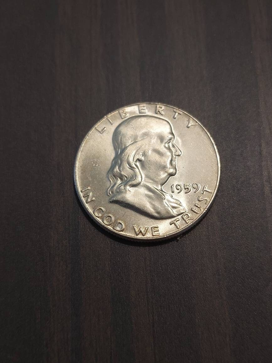 1950s date silver Franklin half dollar, mint state 90 percent silver coin uncirculated beauty coin