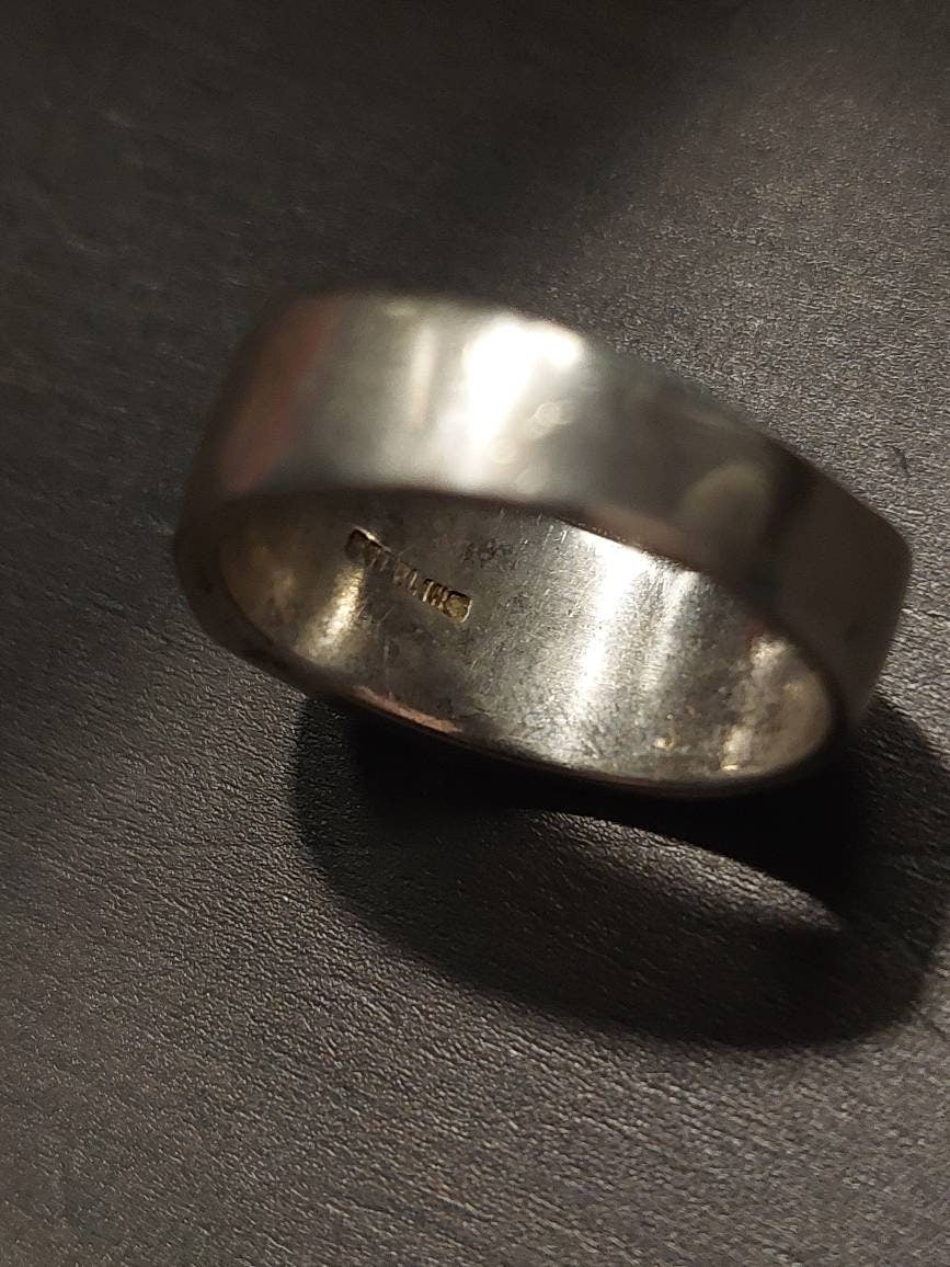 Size 7 vintage sterling silver unique statement ring, opal and cobalt inlay, unisex ring, 6 grams