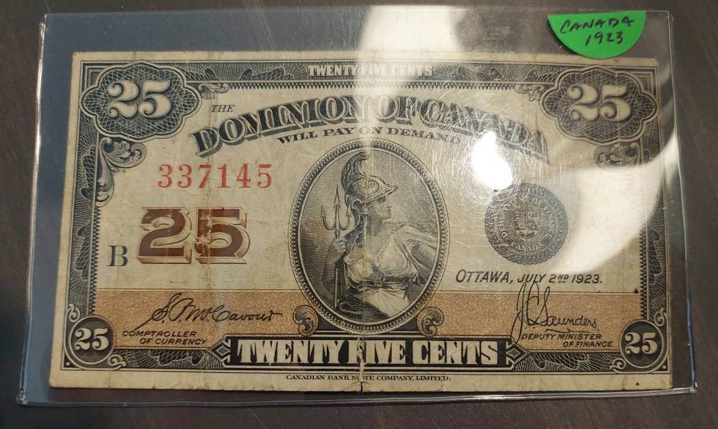 1923 dominion of Canada 25 cent note, rare quarter dollar fractional currency,  coin collecting