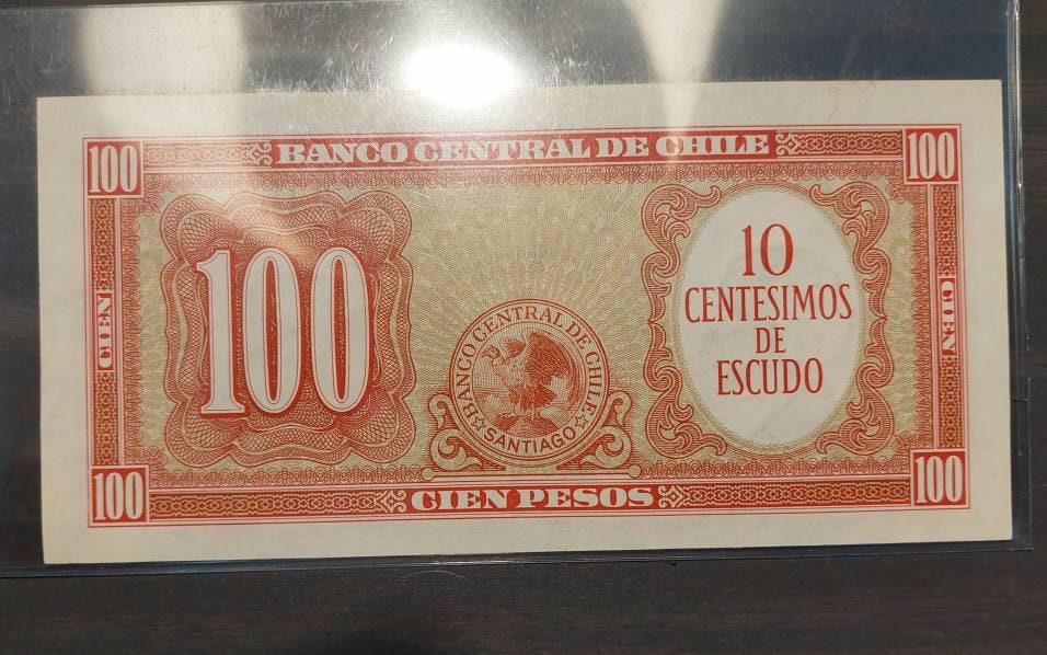 1940s bank of chile, 100 cien pesos bank note, uncirculated