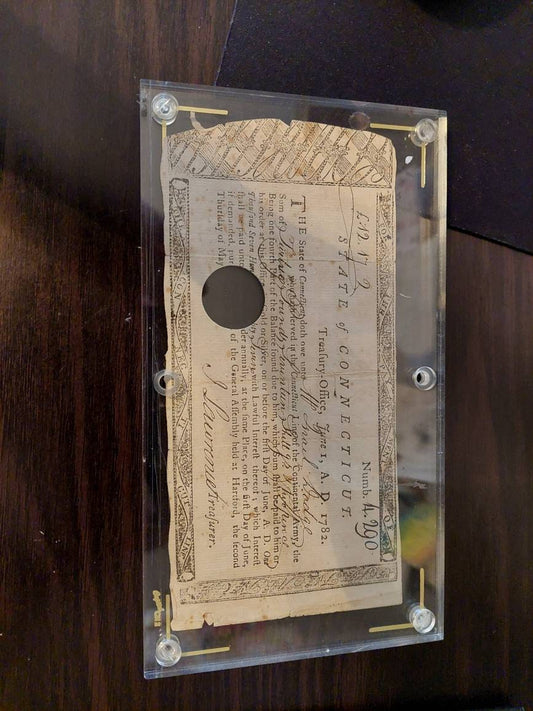 1780s revolutionary War payment bond, state of Connecticut 1782 certificate to isreal dodge, authentic in capital holder