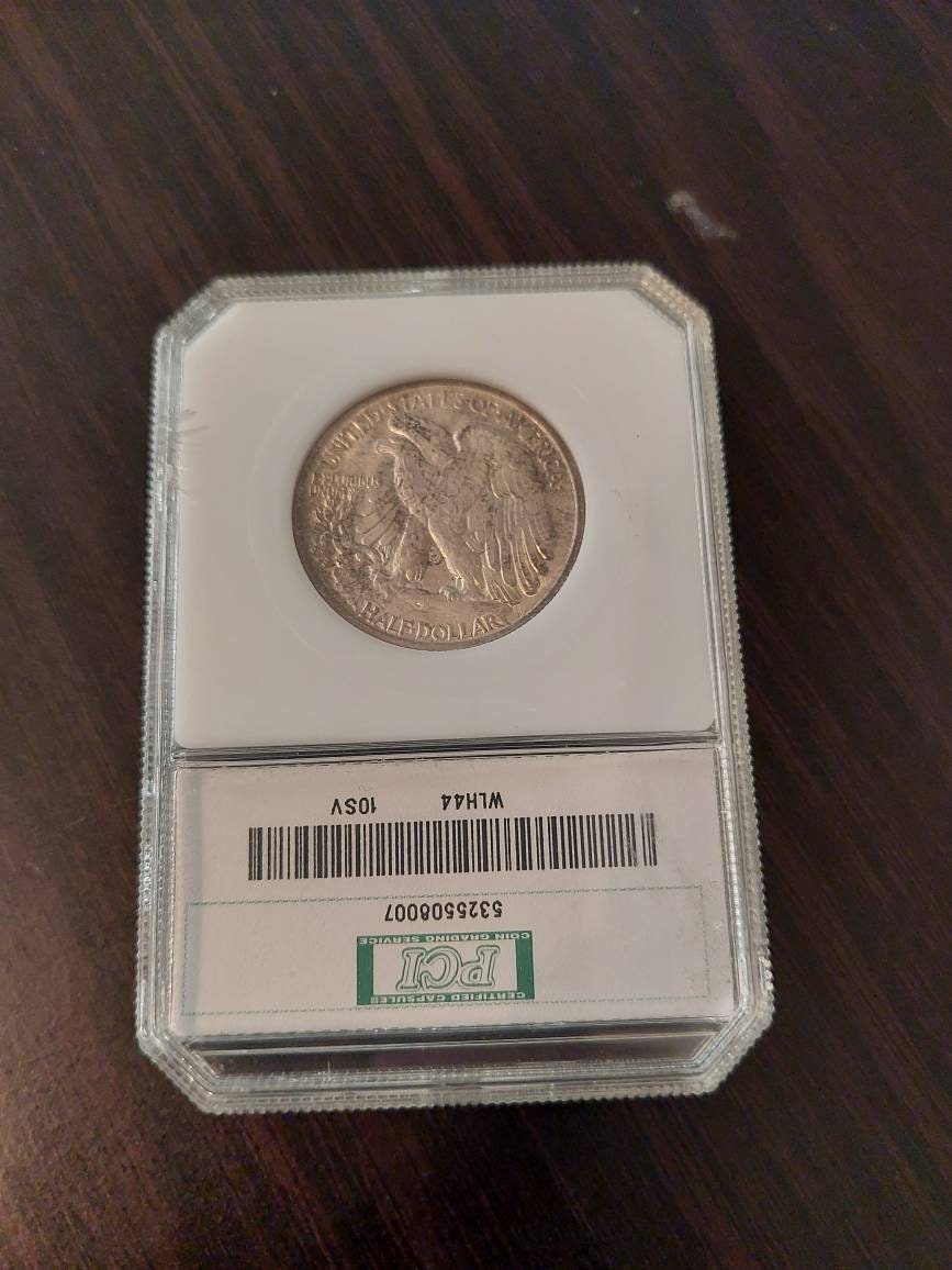 1944 walking liberty silver half dollar, ww2 graded coin AU58 toned by PCI us coins