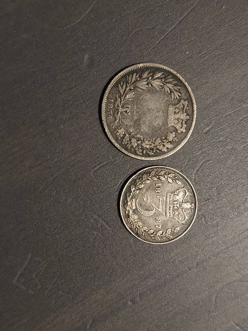 1834 king george sixpence and 1887 high grade queen Victoria 3 pence, two silver antique British coin