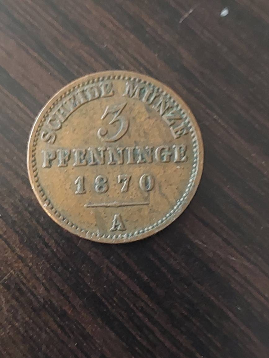 1870a German states, prussia 3 pfenning antique copper coin