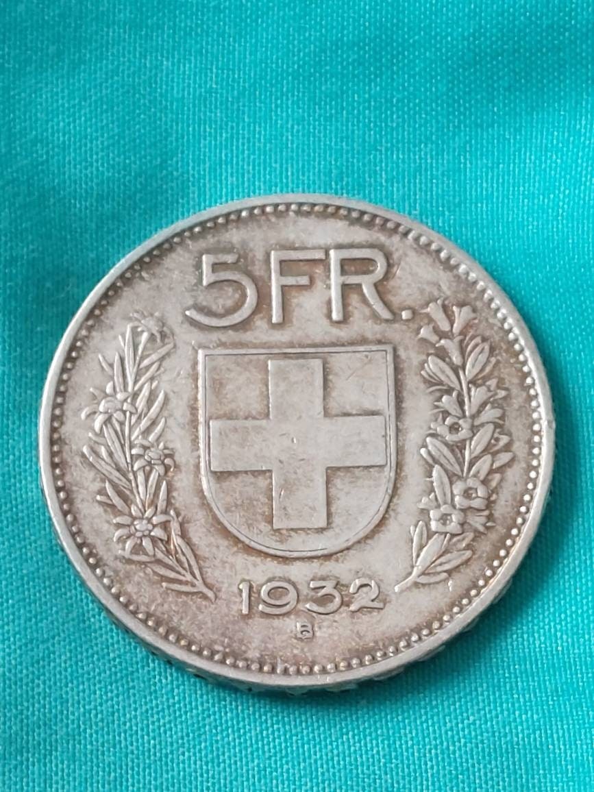 1932b Switzerland silver 5 francs world coin