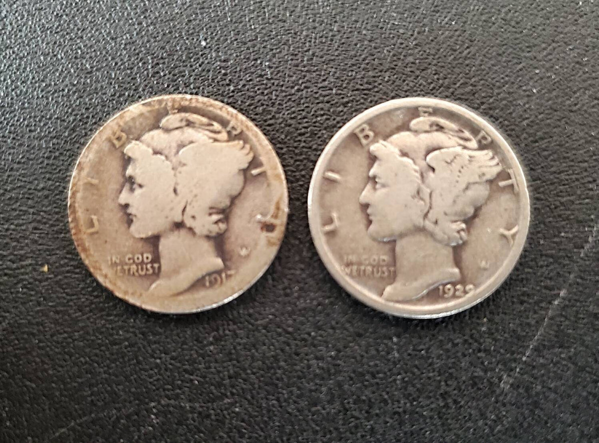 Mercury silver dime pair of two from random collection 1920s and teens dates available,  two 90 percent silver dimes only early dates only